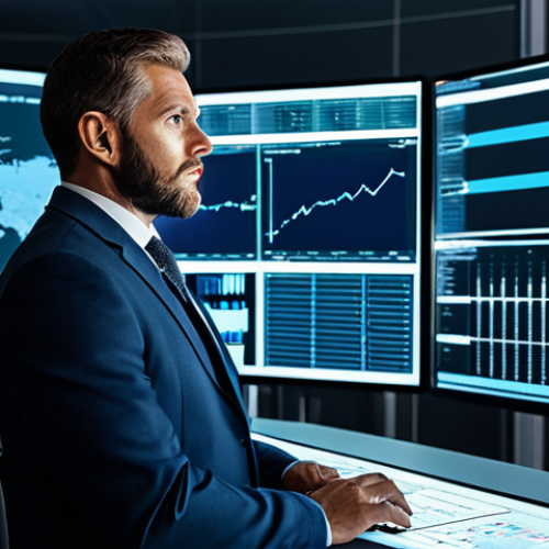 Home 14 A professional male cybersecurity expert, fully clothed in a modest business suit, stands in a high-tech security operations center, observing complex data visualizations on multiple large, glowing screens. His expression is focused and determined, reflecting the constant vigilance required in the digital battleground. The scene conveys a sense of quiet intensity and responsibility. Safe for work, appropriate content, appropriate attire, professional photography, perfect anatomy, correct proportions, natural pose, well-formed hands, proper finger count, natural body proportions, high quality.