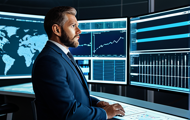A professional male cybersecurity expert, fully clothed in a modest business suit, stands in a high-tech security operations center, observing complex data visualizations on multiple large, glowing screens. His expression is focused and determined, reflecting the constant vigilance required in the digital battleground. The scene conveys a sense of quiet intensity and responsibility. Safe for work, appropriate content, appropriate attire, professional photography, perfect anatomy, correct proportions, natural pose, well-formed hands, proper finger count, natural body proportions, high quality.
